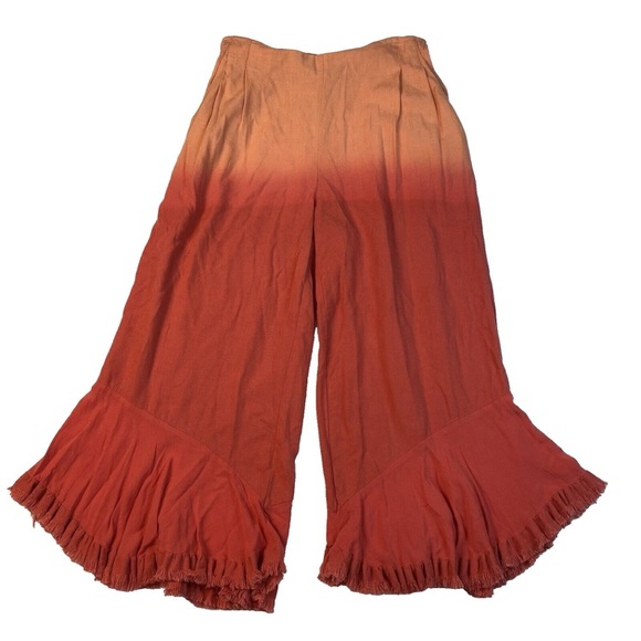 Umgee Orange Ombre Fringe Linen Blend Boho Elastic Wide Leg Pants Size Small - Picture 1 of 6